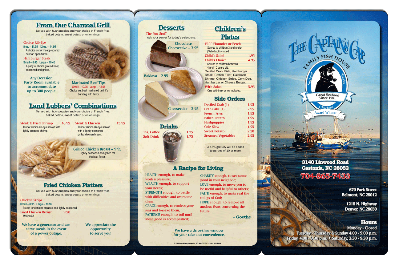Dine In Menu | The Captain's Cap